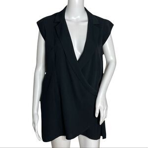 CAbi Shirt Women Small Black Origami Faux Crossover‎ Wrap Tunic Basic Minimalist